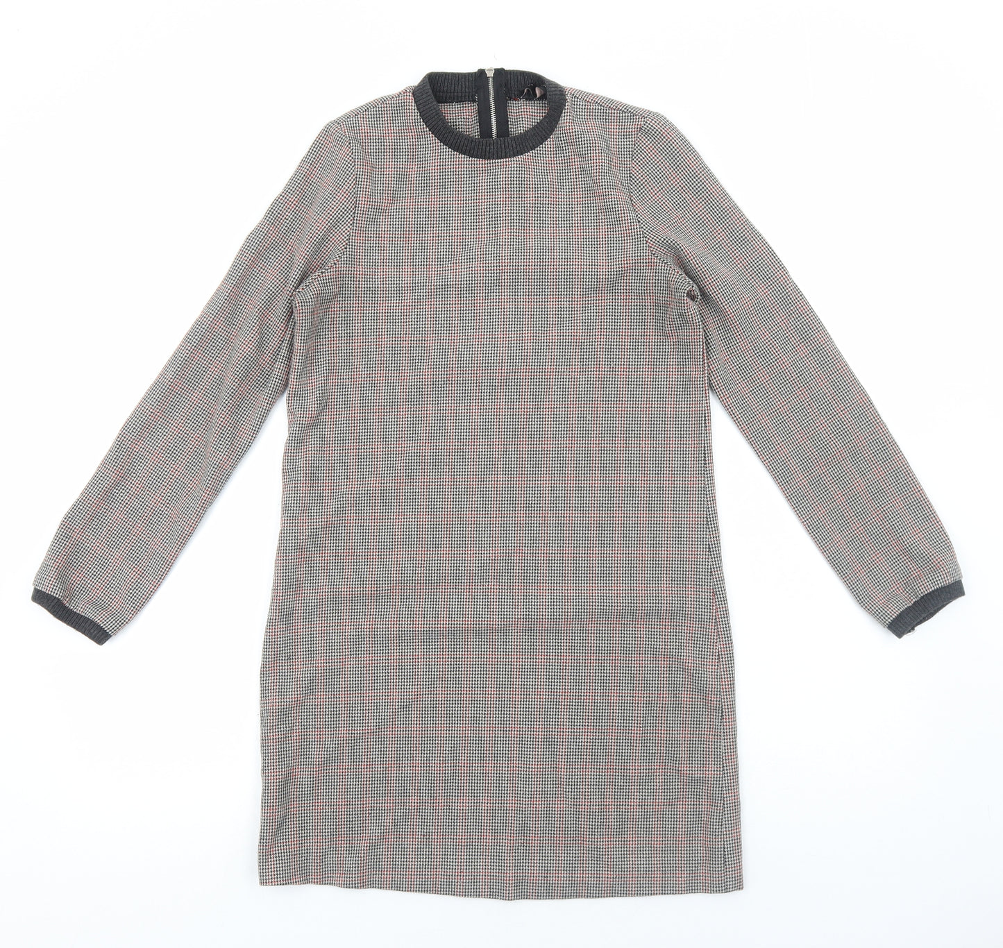Zara Womens Brown Plaid Cotton Jumper Dress Size XS Round Neck Zip