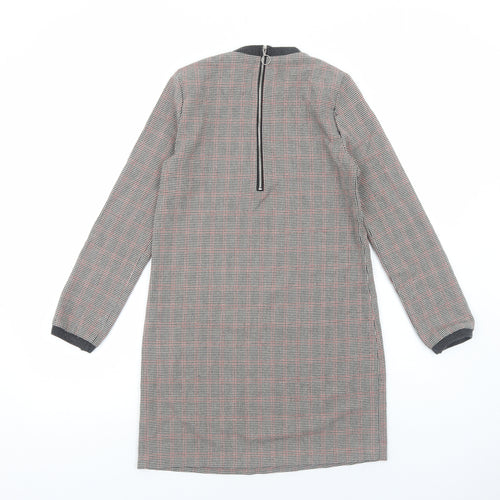 Zara Womens Brown Plaid Cotton Jumper Dress Size XS Round Neck Zip