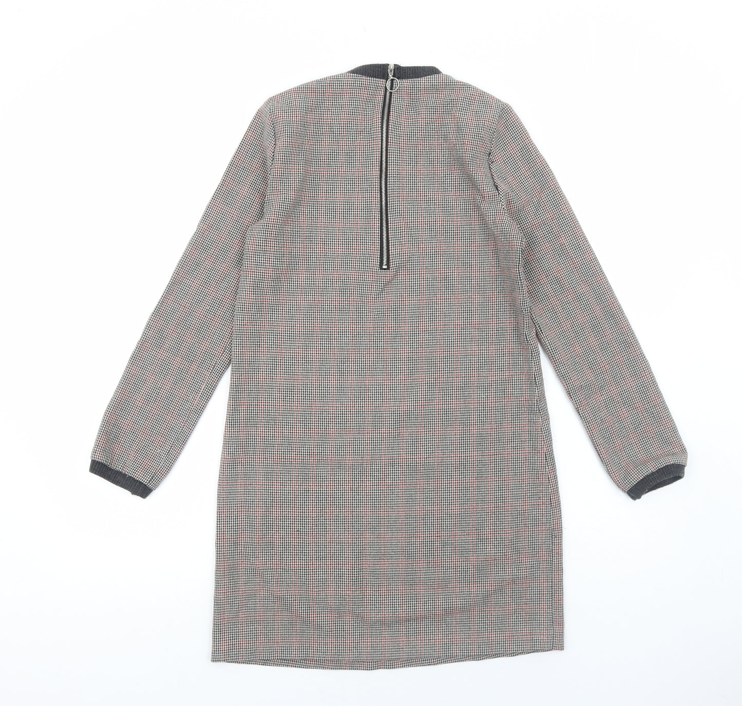 Zara Womens Brown Plaid Cotton Jumper Dress Size XS Round Neck Zip