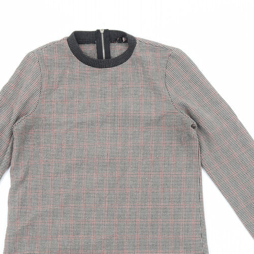 Zara Womens Brown Plaid Cotton Jumper Dress Size XS Round Neck Zip