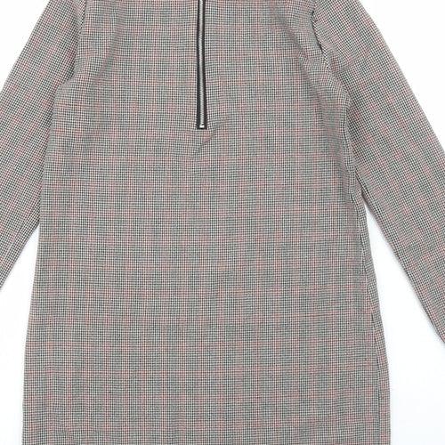 Zara Womens Brown Plaid Cotton Jumper Dress Size XS Round Neck Zip