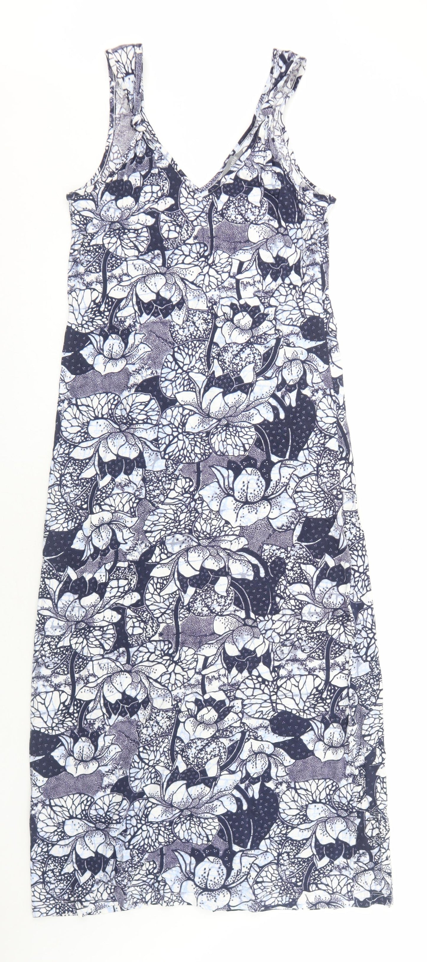 Principles Womens Blue Geometric Viscose Maxi Size 12 V-Neck Pullover
