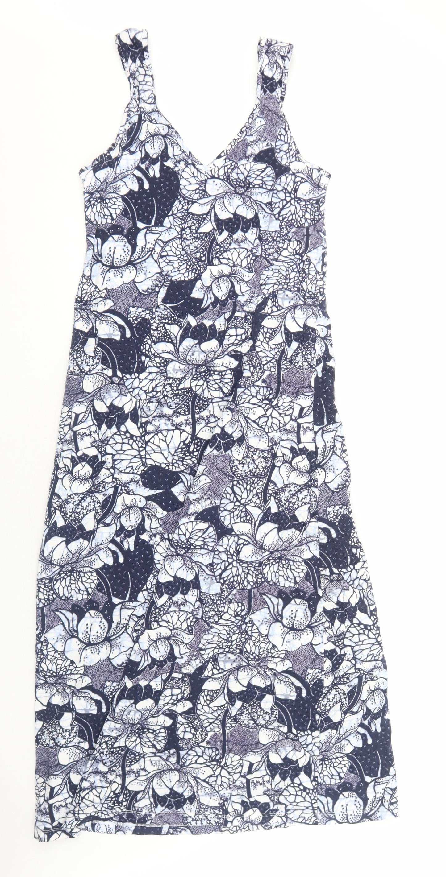 Principles Womens Blue Geometric Viscose Maxi Size 12 V-Neck Pullover