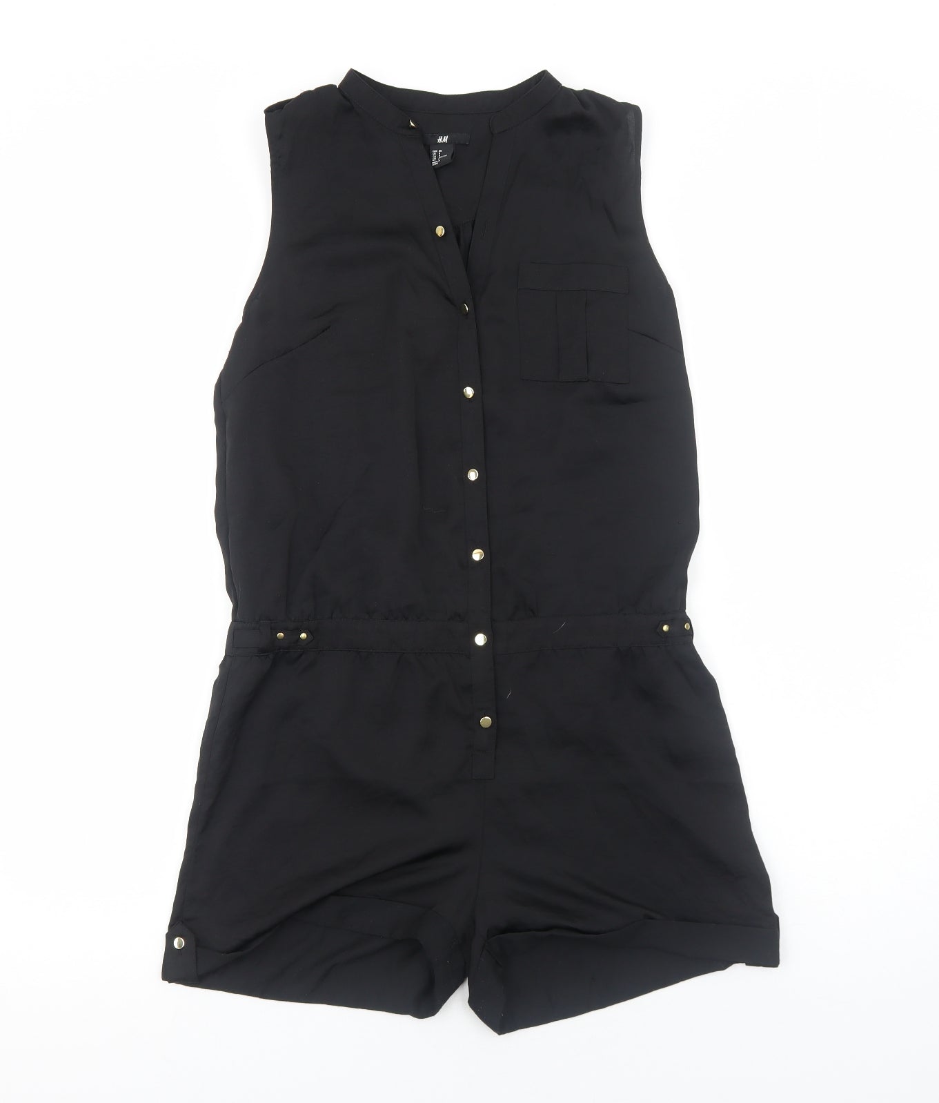 H&M Womens Black Polyester Playsuit One-Piece Size 10 Button