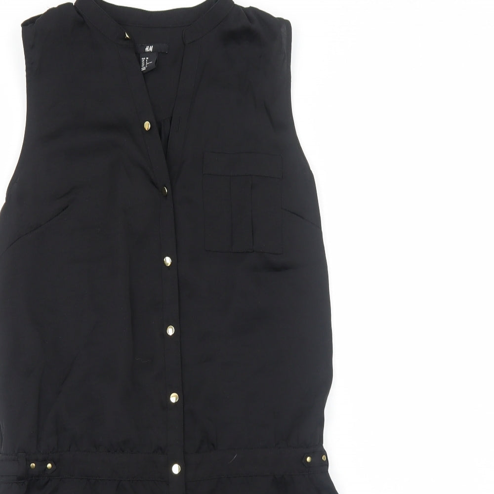 H&M Womens Black Polyester Playsuit One-Piece Size 10 Button