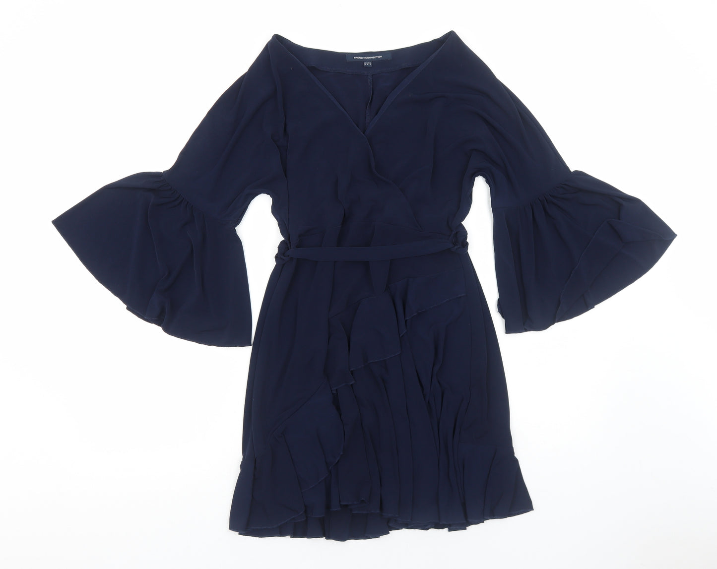 French Connection Womens Blue Polyester A-Line Size 12 V-Neck Pullover