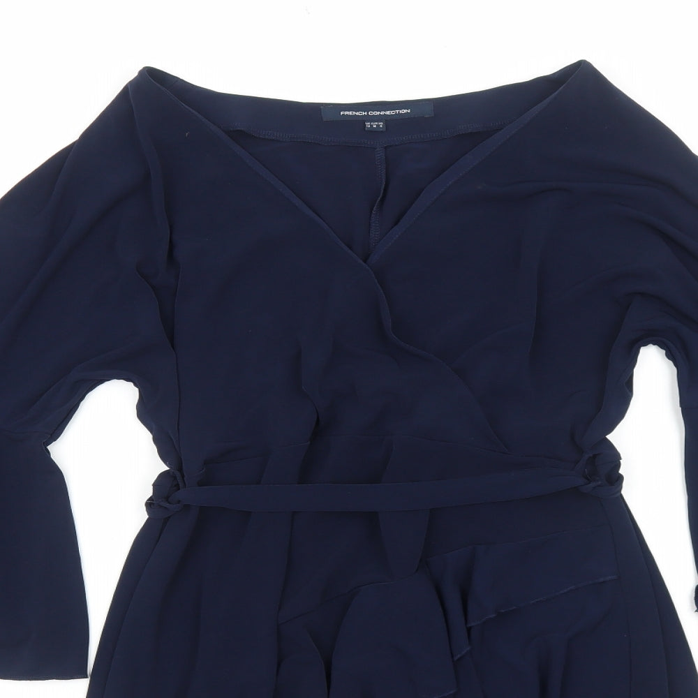 French Connection Womens Blue Polyester A-Line Size 12 V-Neck Pullover