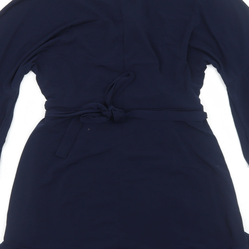 French Connection Womens Blue Polyester A-Line Size 12 V-Neck Pullover
