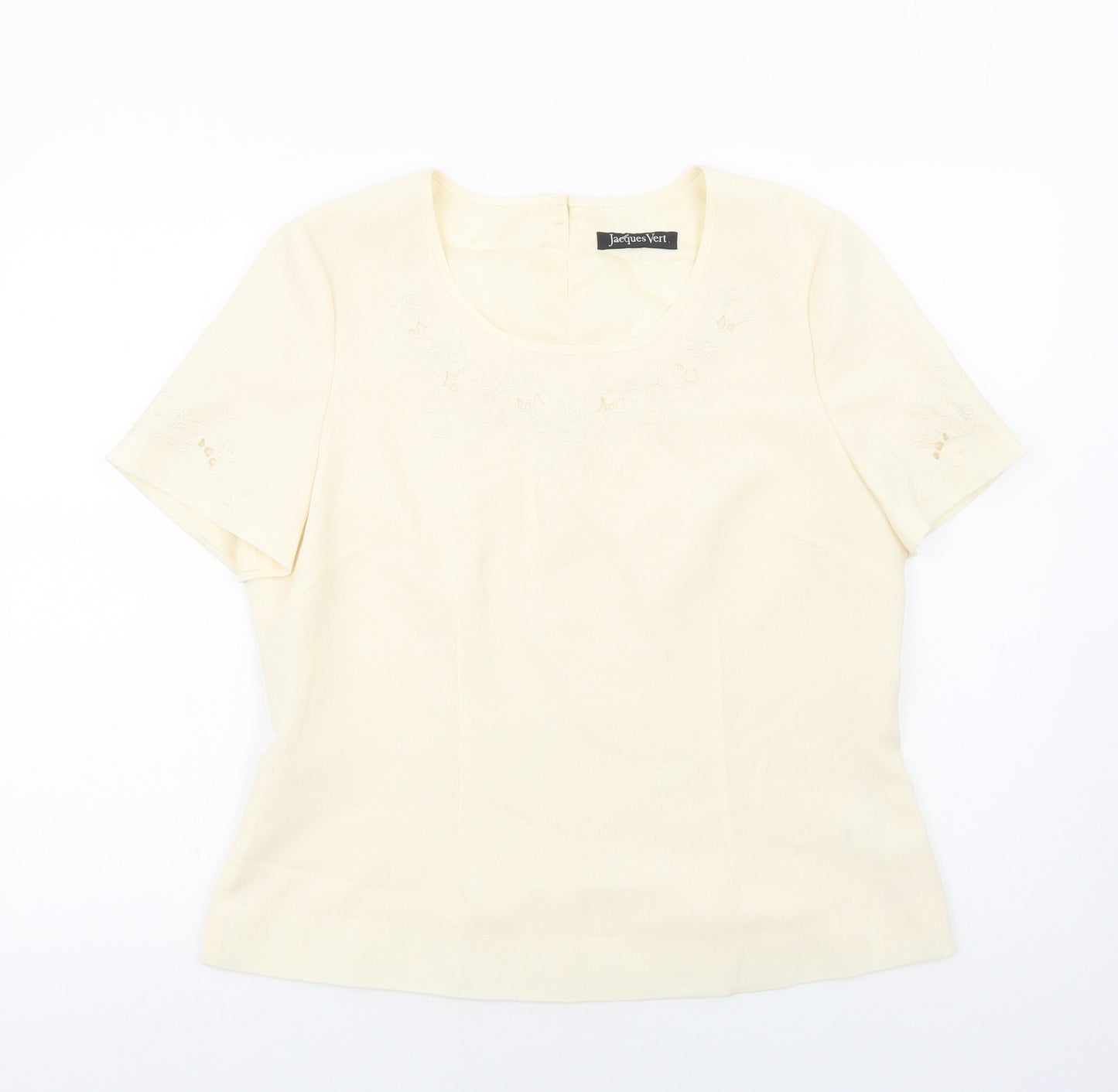 Jacques Vert Womens Ivory Polyester Basic T-Shirt Size 14 Scoop Neck
