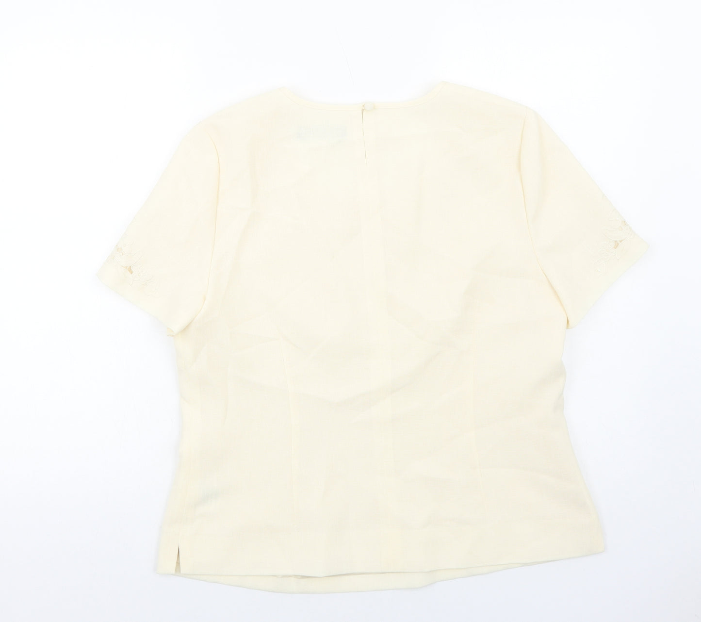 Jacques Vert Womens Ivory Polyester Basic T-Shirt Size 14 Scoop Neck