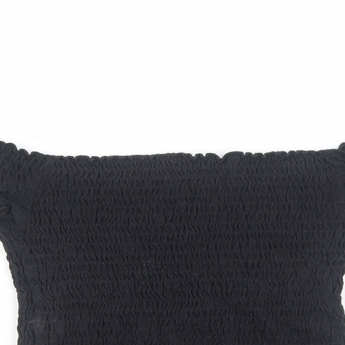 Preworn Girls Black Cotton Cropped Blouse Size 7 Years Off the Shoulder Pullover - Shirred Bardot