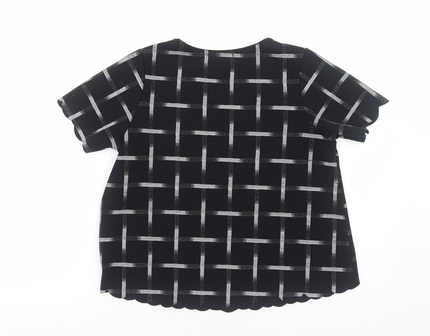 New Look Womens Black Geometric Polyester Basic T-Shirt Size 6 Round Neck