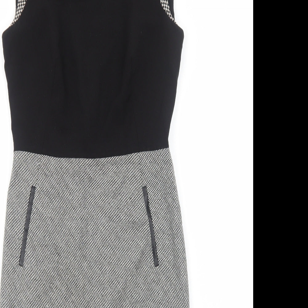 Fenn Wright Manson Womens Black Colourblock Polyester A-Line Size 8 Round Neck Zip