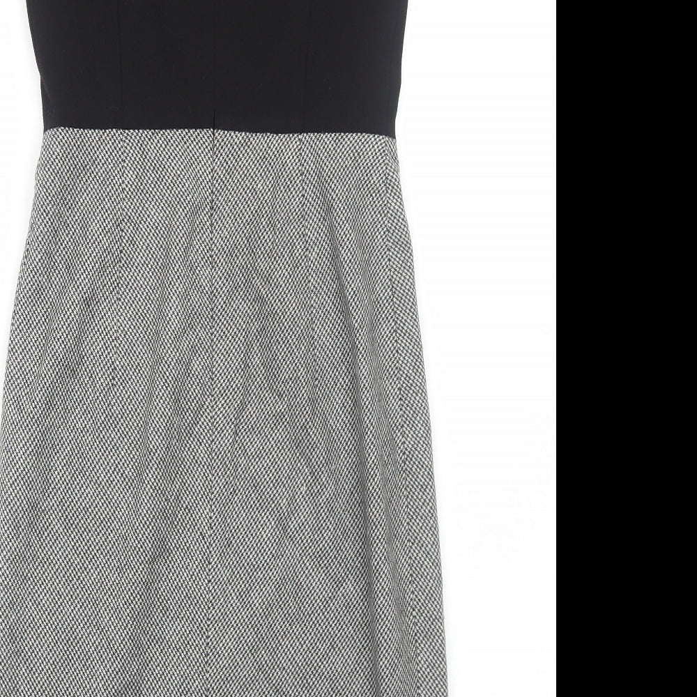 Fenn Wright Manson Womens Black Colourblock Polyester A-Line Size 8 Round Neck Zip
