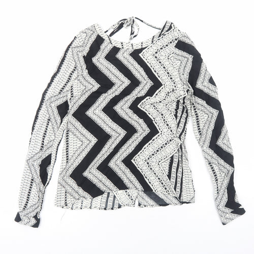 VILA Womens White Geometric Viscose Basic Blouse Size M Round Neck