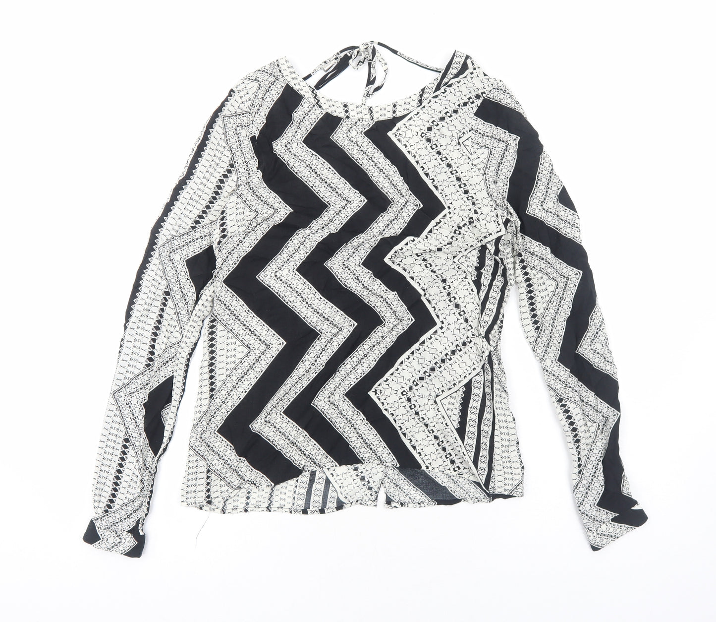 VILA Womens White Geometric Viscose Basic Blouse Size M Round Neck