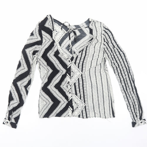 VILA Womens White Geometric Viscose Basic Blouse Size M Round Neck
