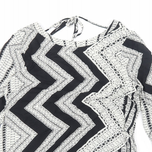 VILA Womens White Geometric Viscose Basic Blouse Size M Round Neck