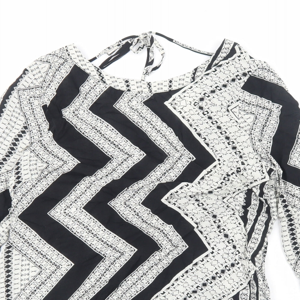 VILA Womens White Geometric Viscose Basic Blouse Size M Round Neck