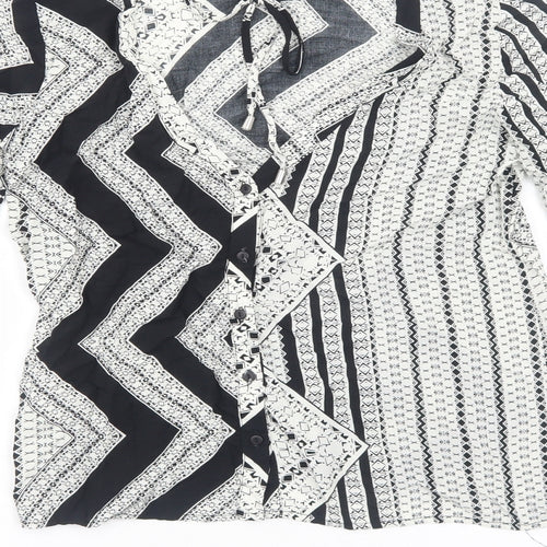 VILA Womens White Geometric Viscose Basic Blouse Size M Round Neck