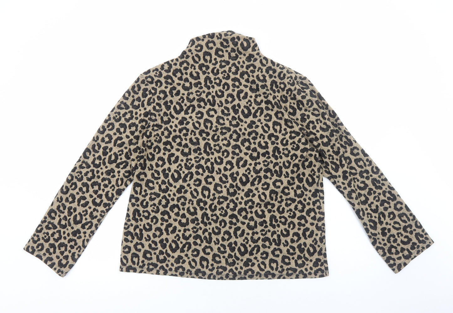 Marks and Spencer Womens Brown Animal Print Polyester Basic T-Shirt Size 14 High Neck - Leopard Pattern