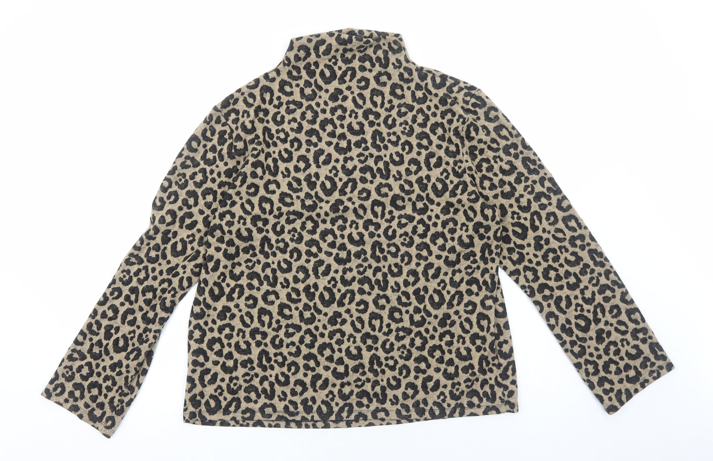 Marks and Spencer Womens Brown Animal Print Polyester Basic T-Shirt Size 14 High Neck - Leopard Pattern