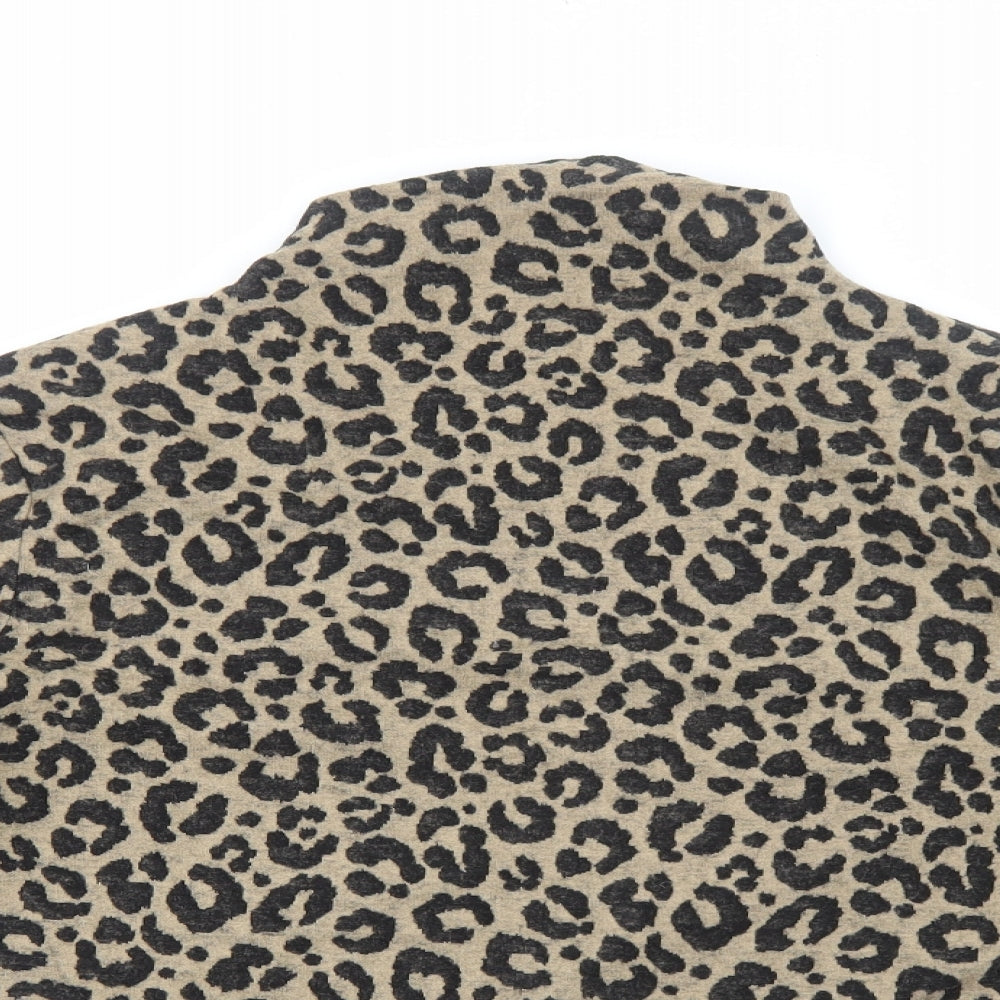 Marks and Spencer Womens Brown Animal Print Polyester Basic T-Shirt Size 14 High Neck - Leopard Pattern