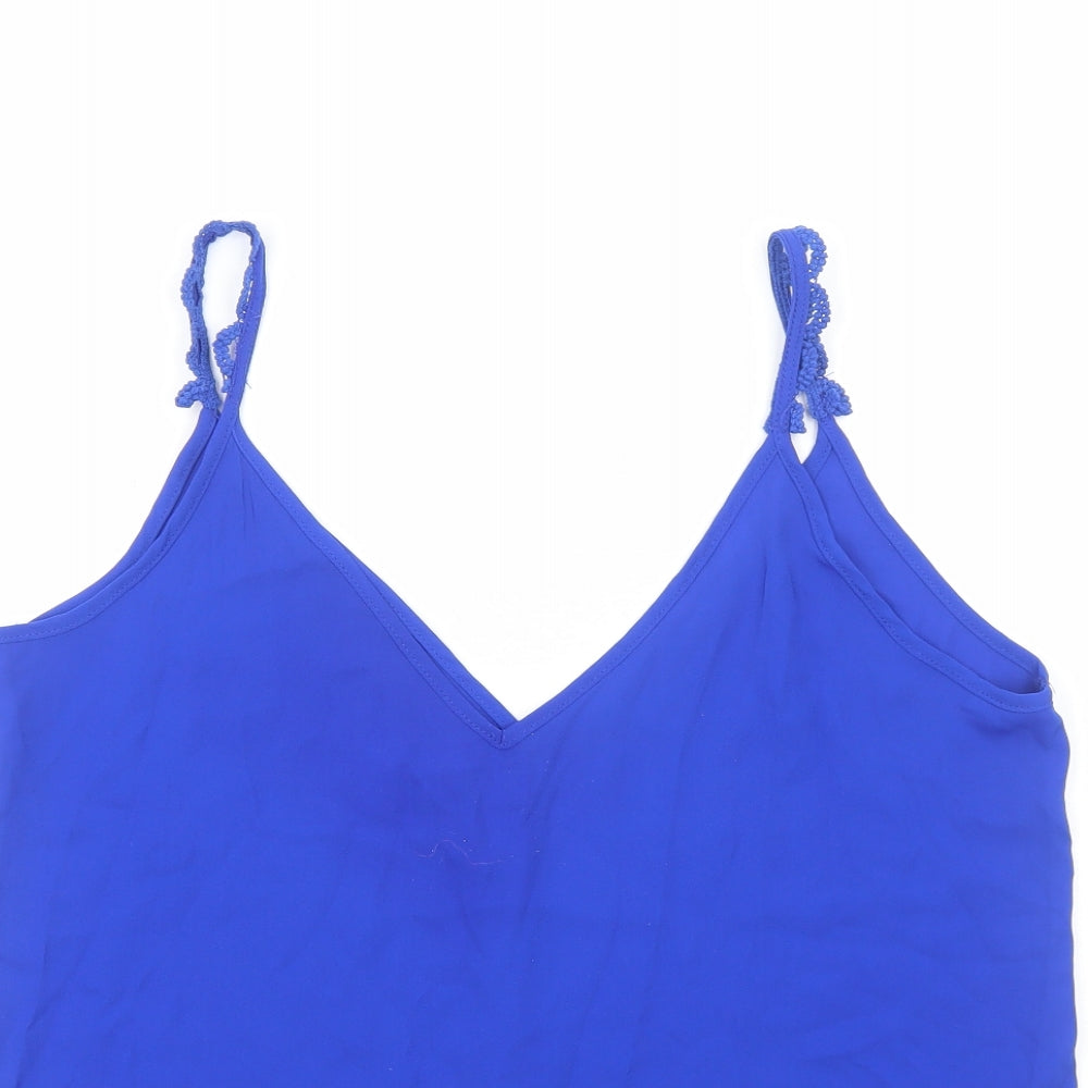 SheIn Womens Blue Polyester Basic Tank Size L V-Neck