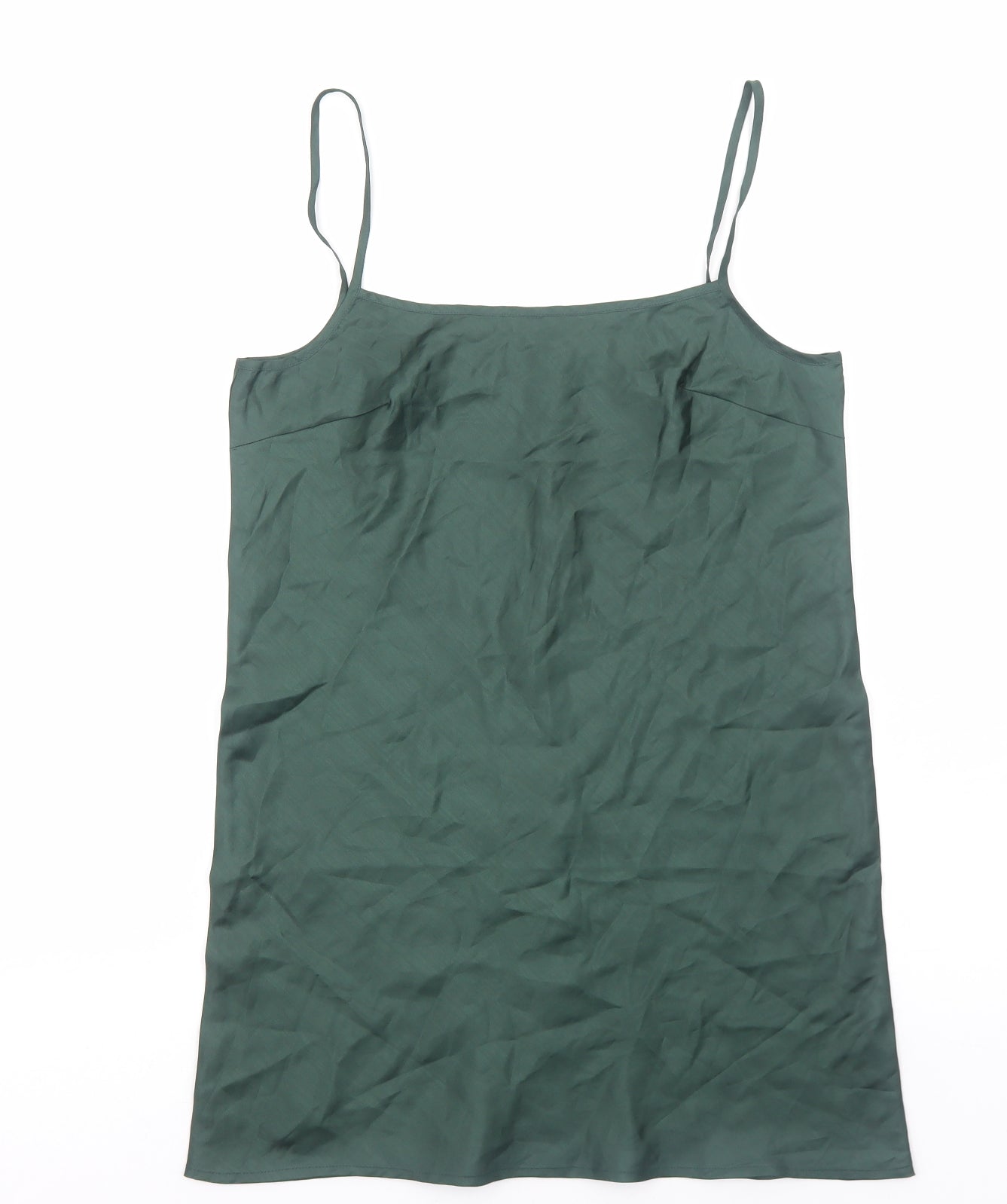 Preworn Womens Green Polyester Slip Dress Size M Square Neck Pullover