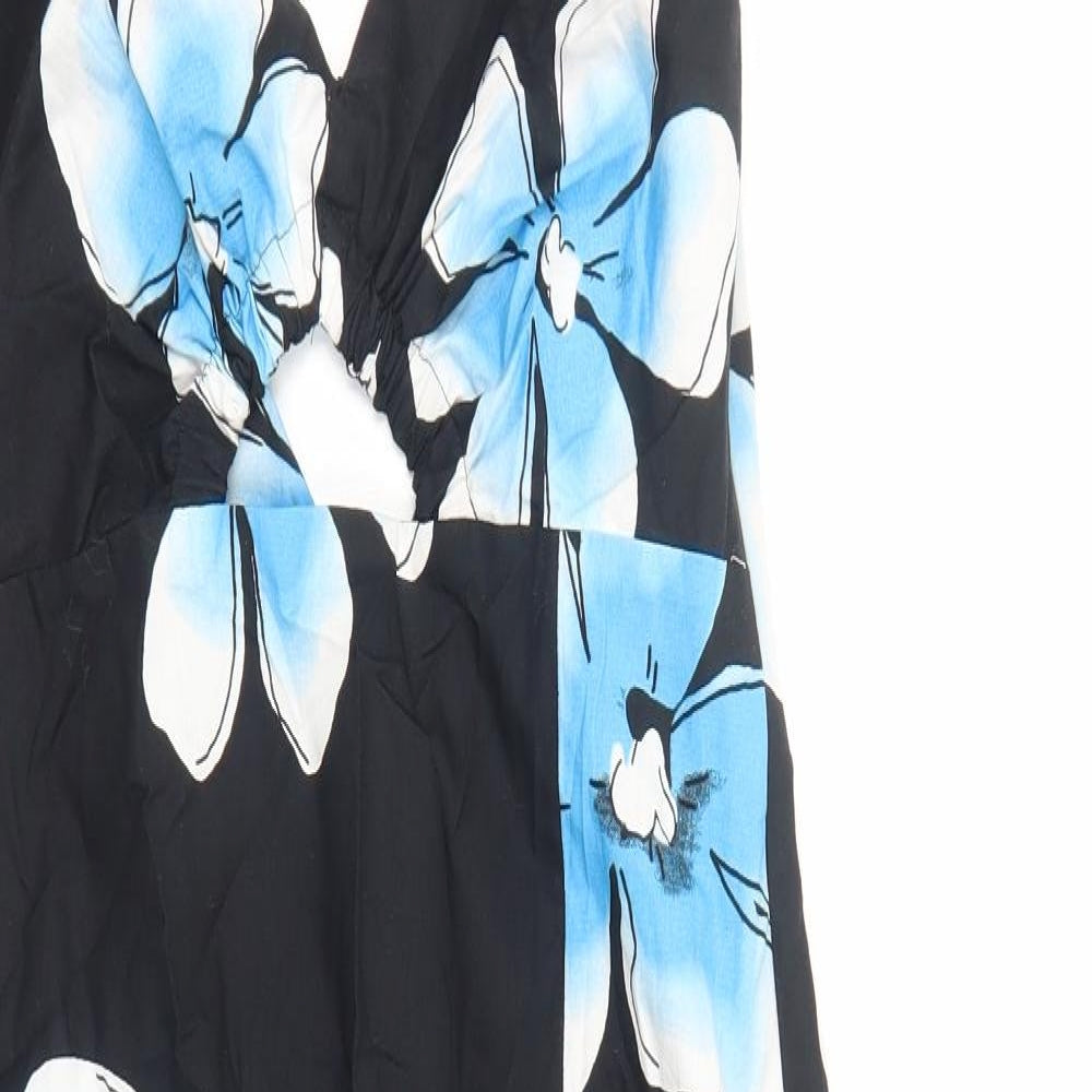 Topshop Womens Black Floral Cotton Slip Dress Size 10 V-Neck Zip
