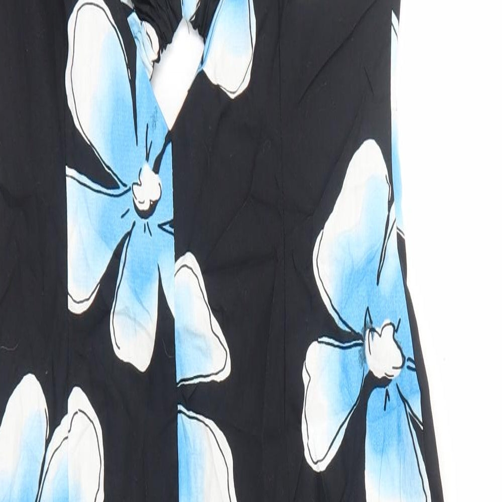Topshop Womens Black Floral Cotton Slip Dress Size 10 V-Neck Zip