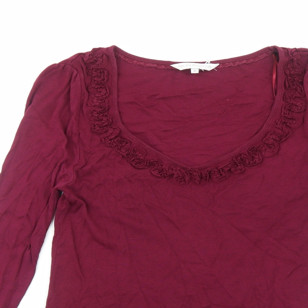 RJR.John Rocha Womens Red Cotton Basic T-Shirt Size 12 Scoop Neck