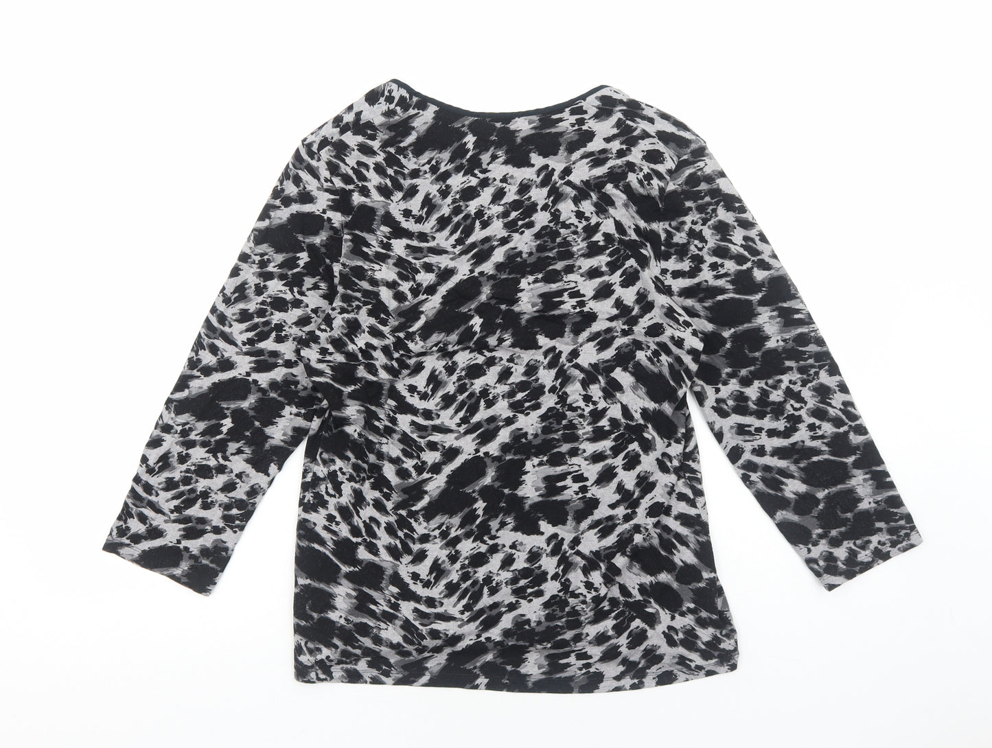 Marks and Spencer Womens Grey Animal Print Viscose Basic T-Shirt Size 12 Round Neck - Leopard Pattern