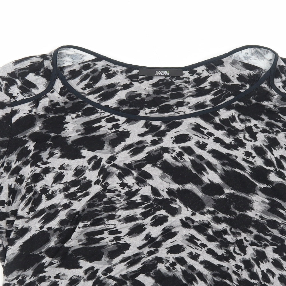 Marks and Spencer Womens Grey Animal Print Viscose Basic T-Shirt Size 12 Round Neck - Leopard Pattern
