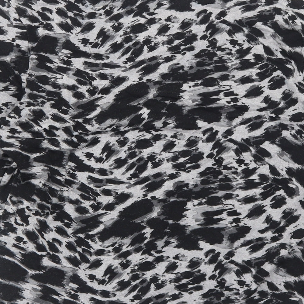 Marks and Spencer Womens Grey Animal Print Viscose Basic T-Shirt Size 12 Round Neck - Leopard Pattern