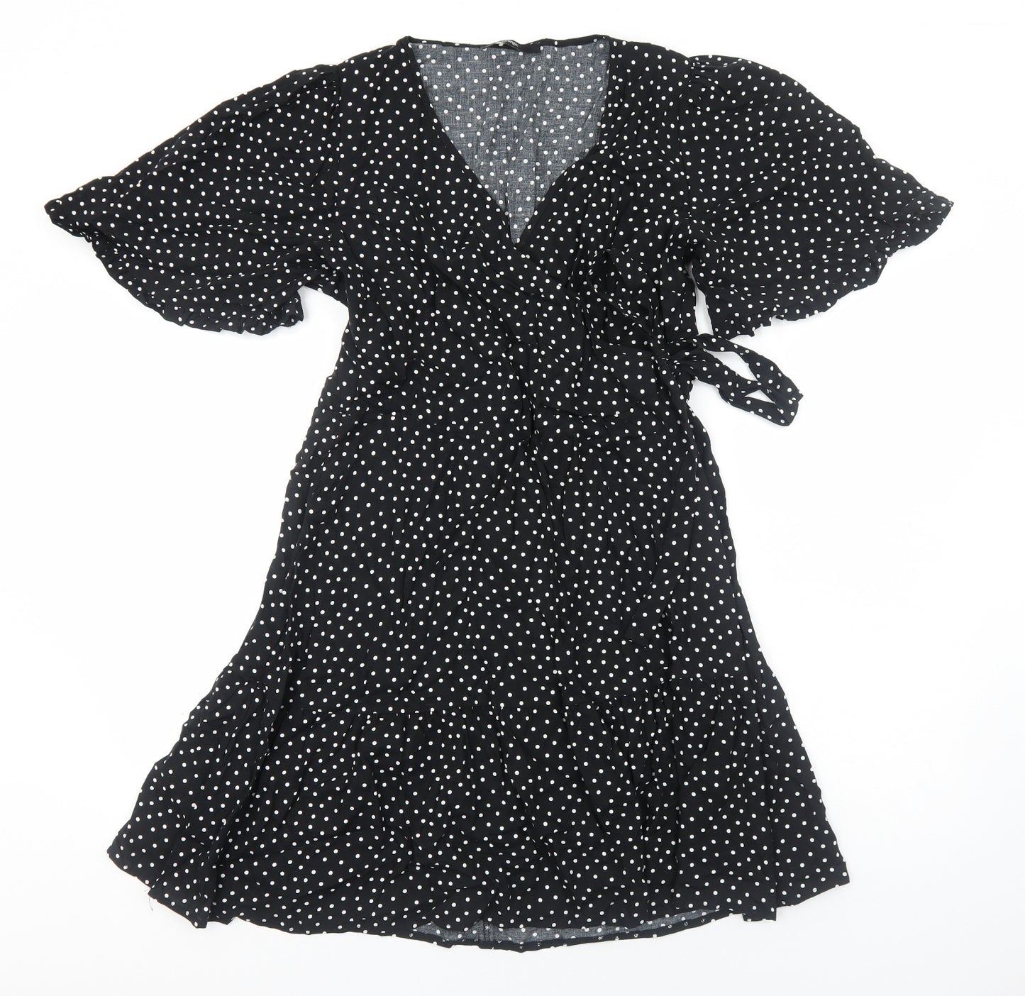 George Womens Black Polka Dot Viscose Wrap Dress Size 16 V-Neck Tie