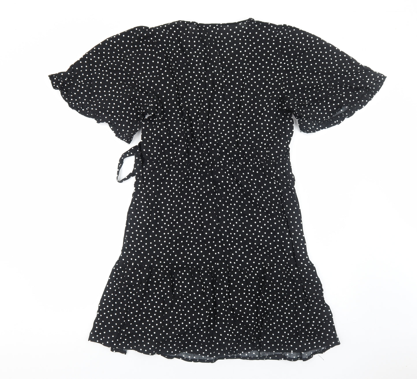 George Womens Black Polka Dot Viscose Wrap Dress Size 16 V-Neck Tie