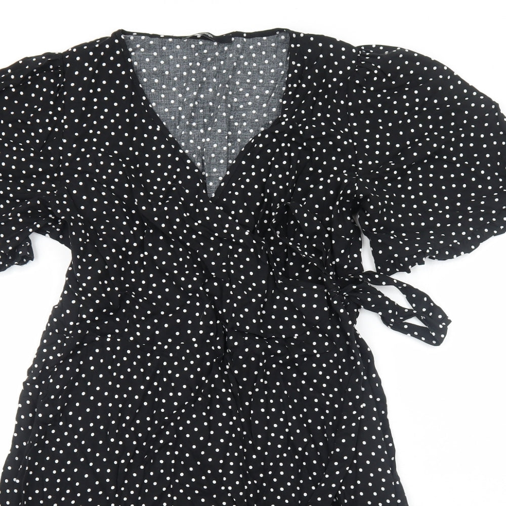 George Womens Black Polka Dot Viscose Wrap Dress Size 16 V-Neck Tie