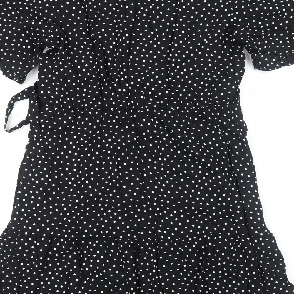 George Womens Black Polka Dot Viscose Wrap Dress Size 16 V-Neck Tie