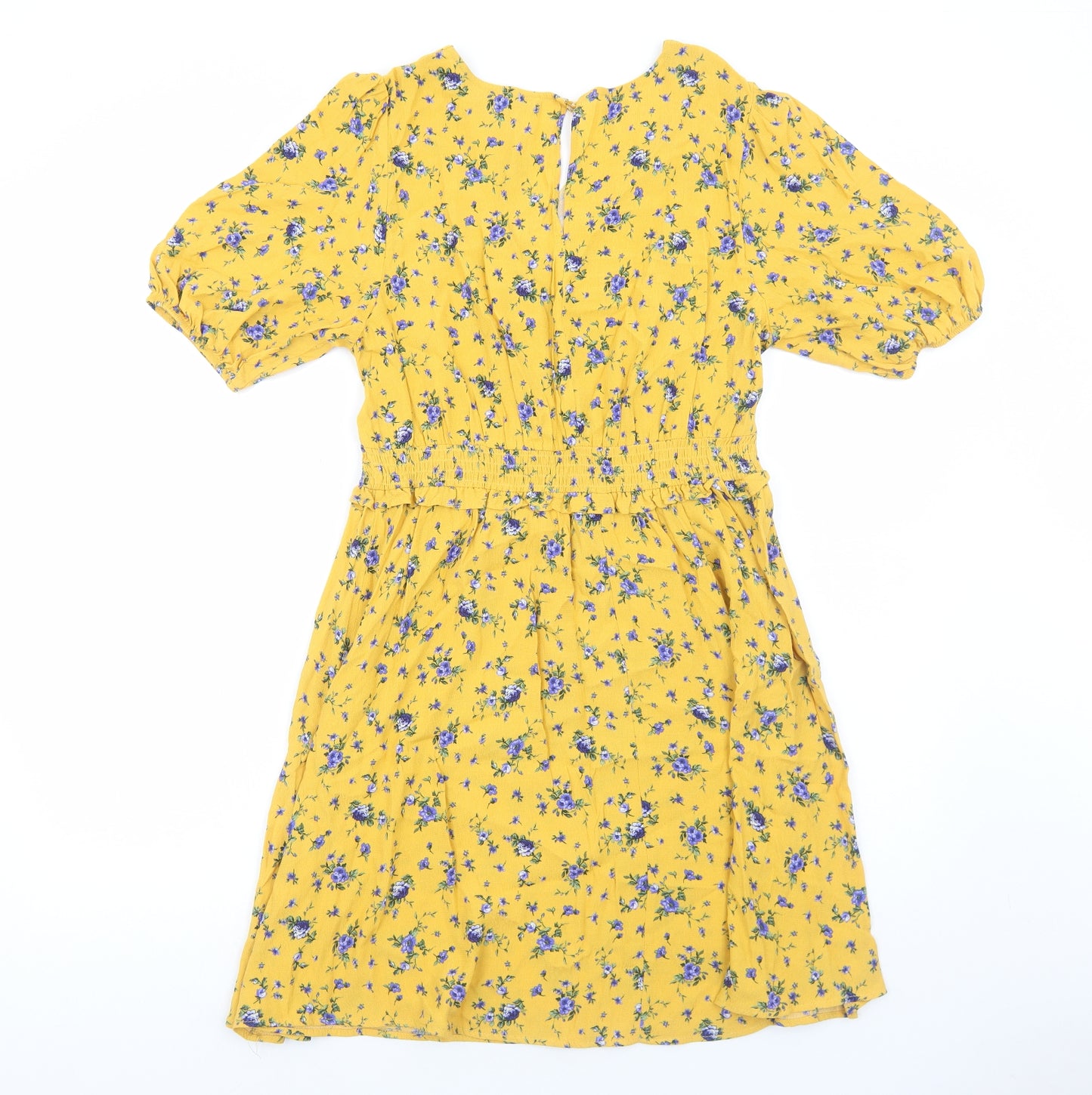 F&F Womens Yellow Floral Viscose Fit & Flare Size 16 V-Neck Pullover