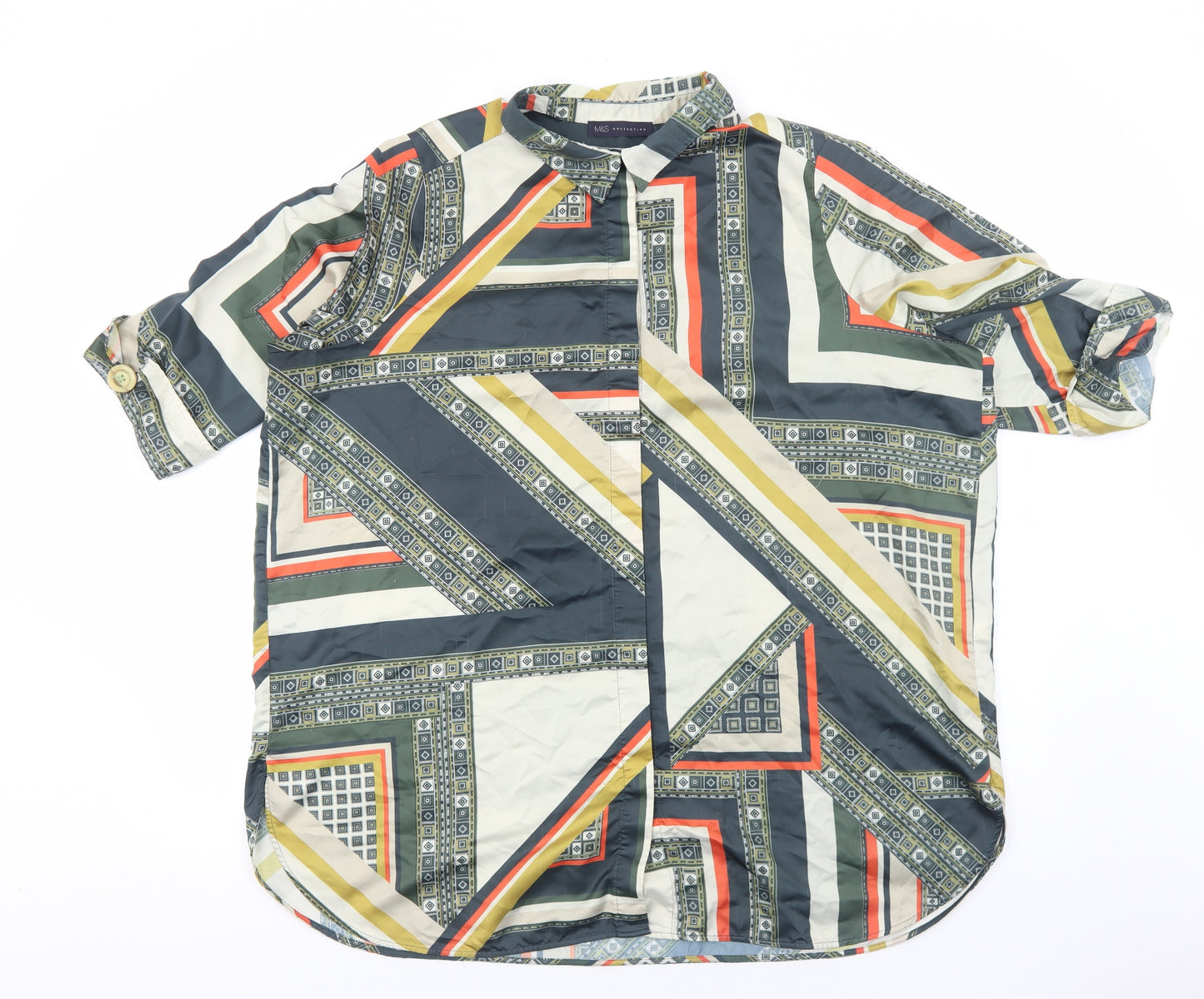 Marks and Spencer Womens Multicoloured Geometric Polyester Basic Blouse Size 22 Collared