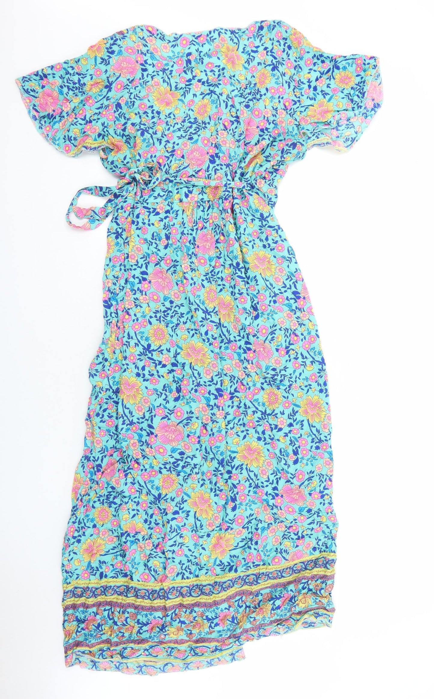 Preworn Womens Blue Floral Viscose Maxi Size M V-Neck Tie