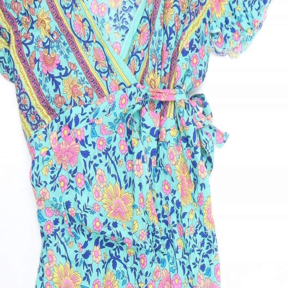 Preworn Womens Blue Floral Viscose Maxi Size M V-Neck Tie