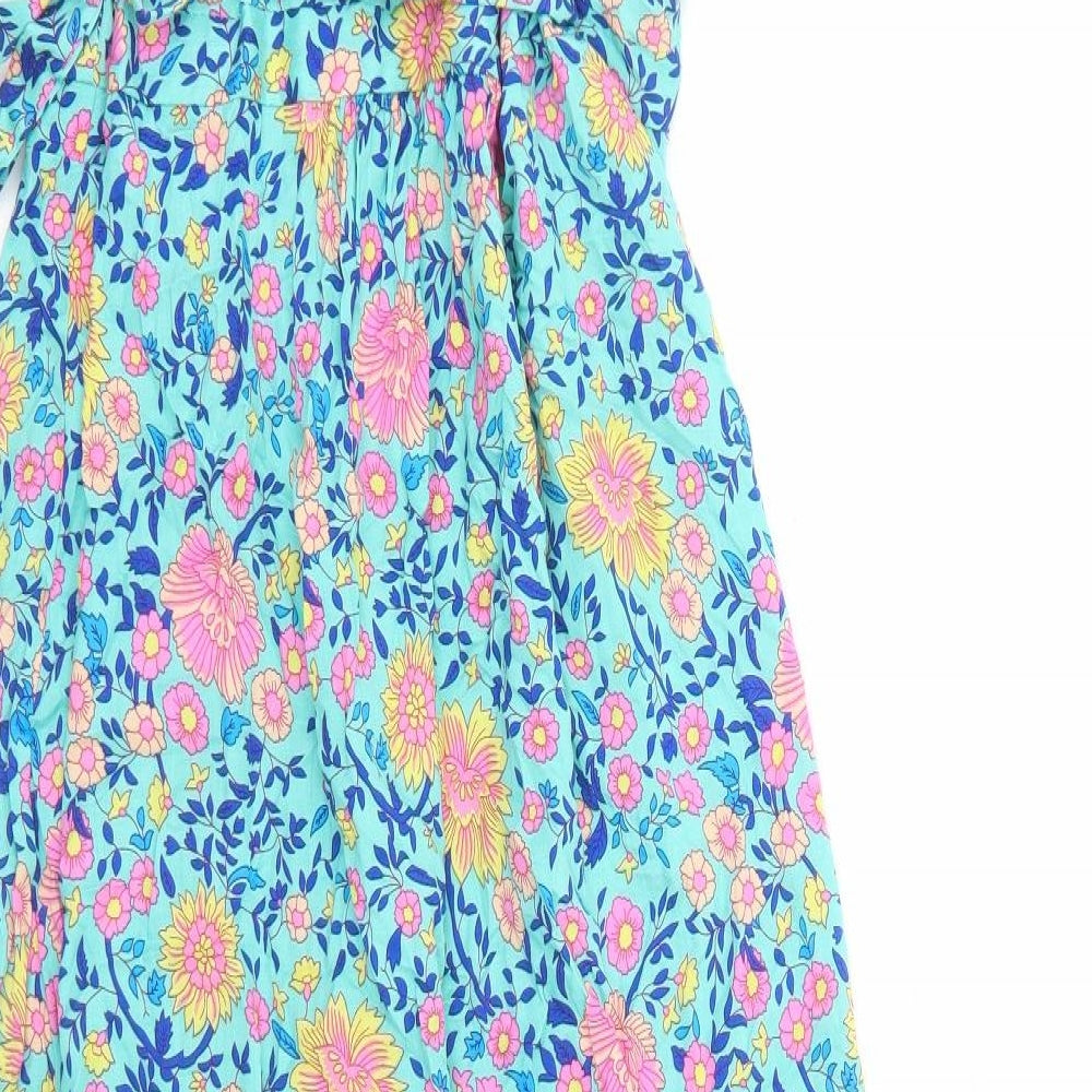 Preworn Womens Blue Floral Viscose Maxi Size M V-Neck Tie