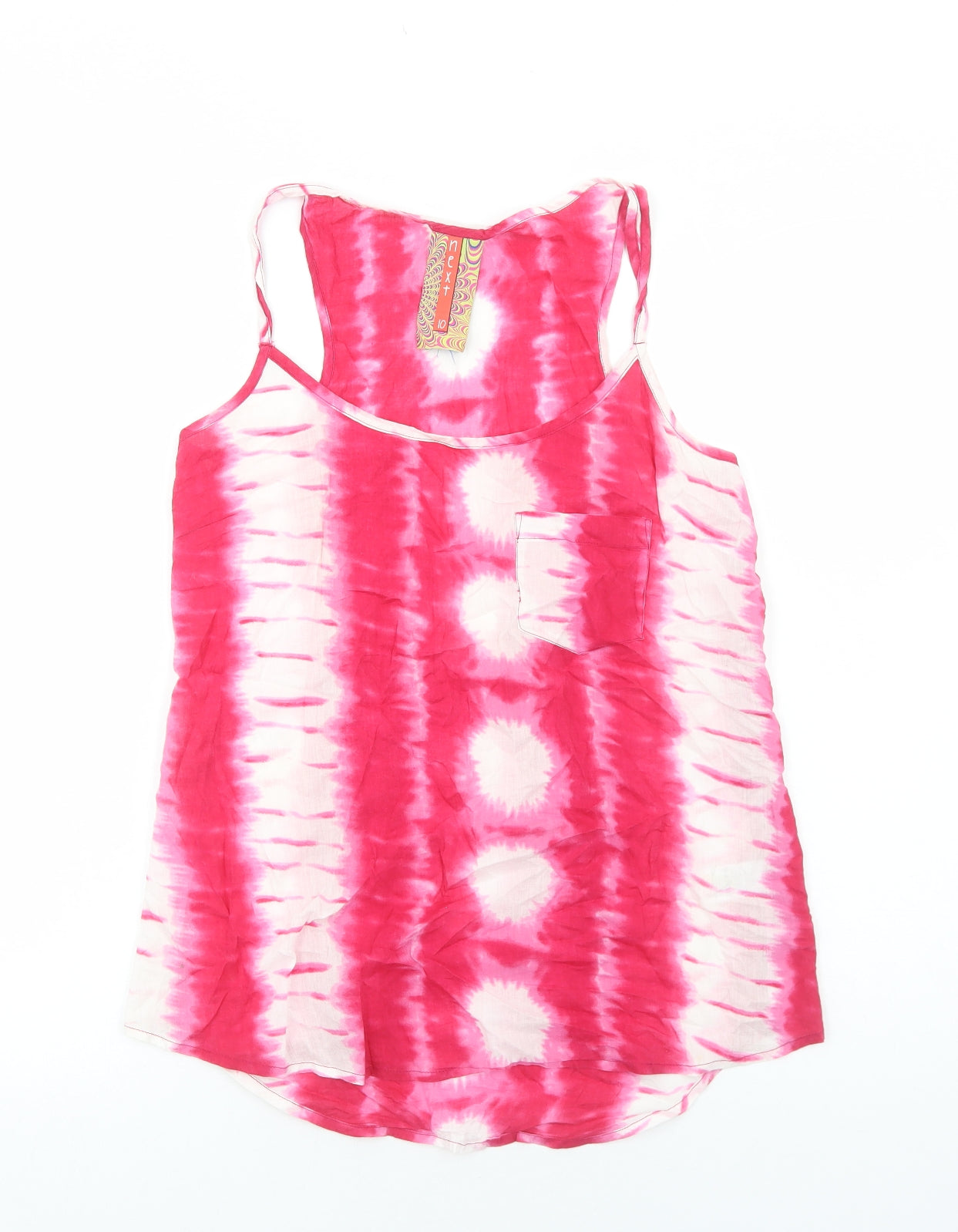 NEXT Womens Pink Cotton Basic Tank Size 10 Scoop Neck - Tie Dye