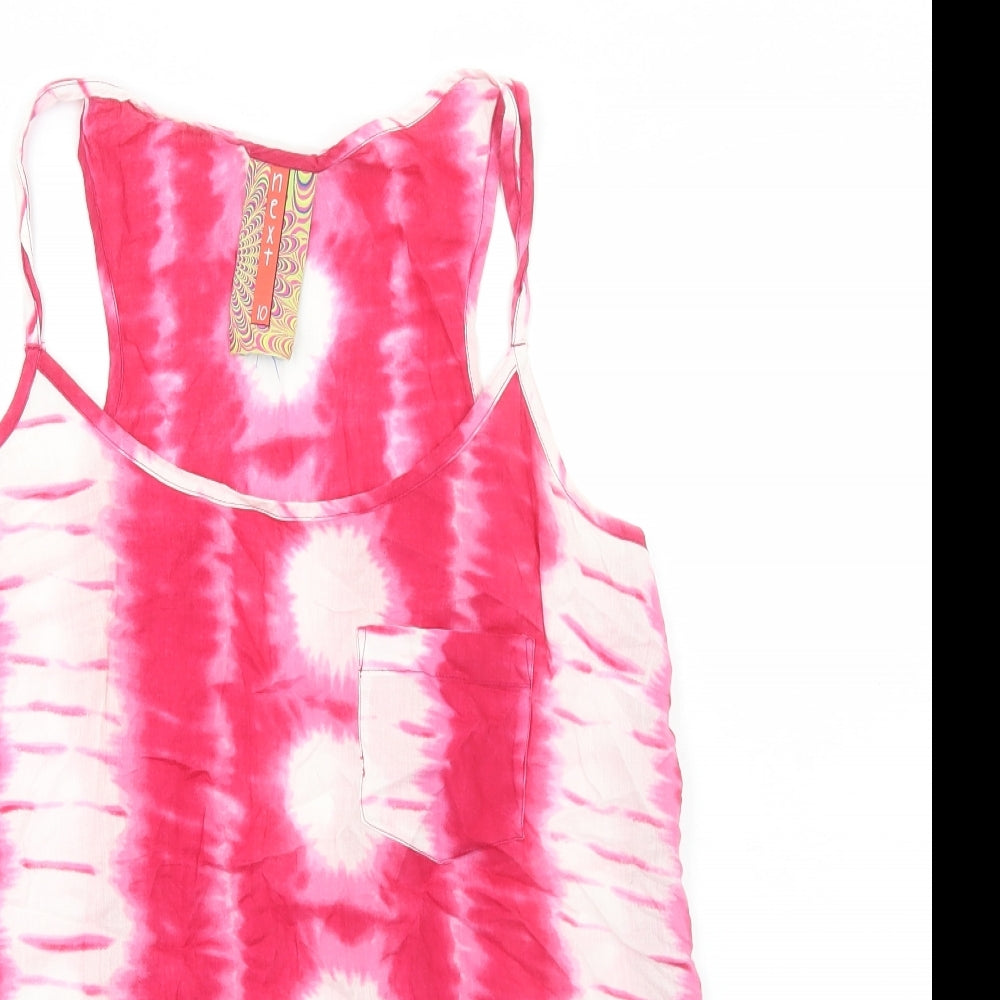 NEXT Womens Pink Cotton Basic Tank Size 10 Scoop Neck - Tie Dye