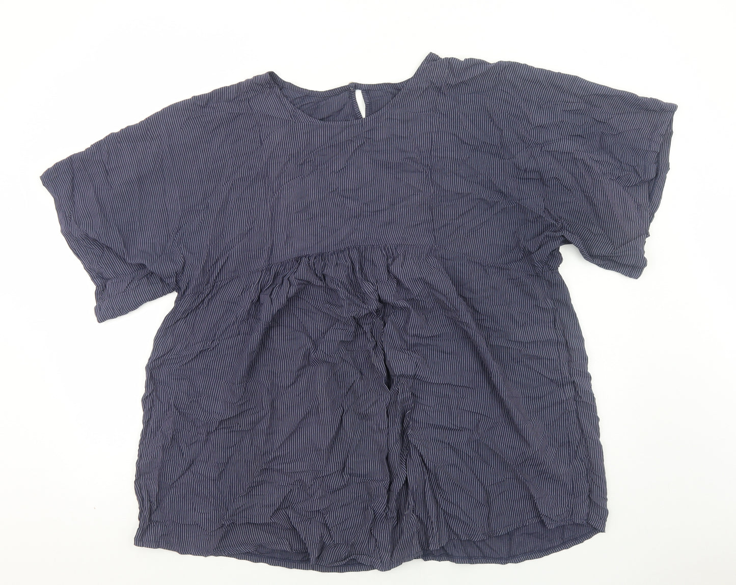 Preworn Womens Blue Striped Camel Fit & Flare Size 8 Round Neck Pullover