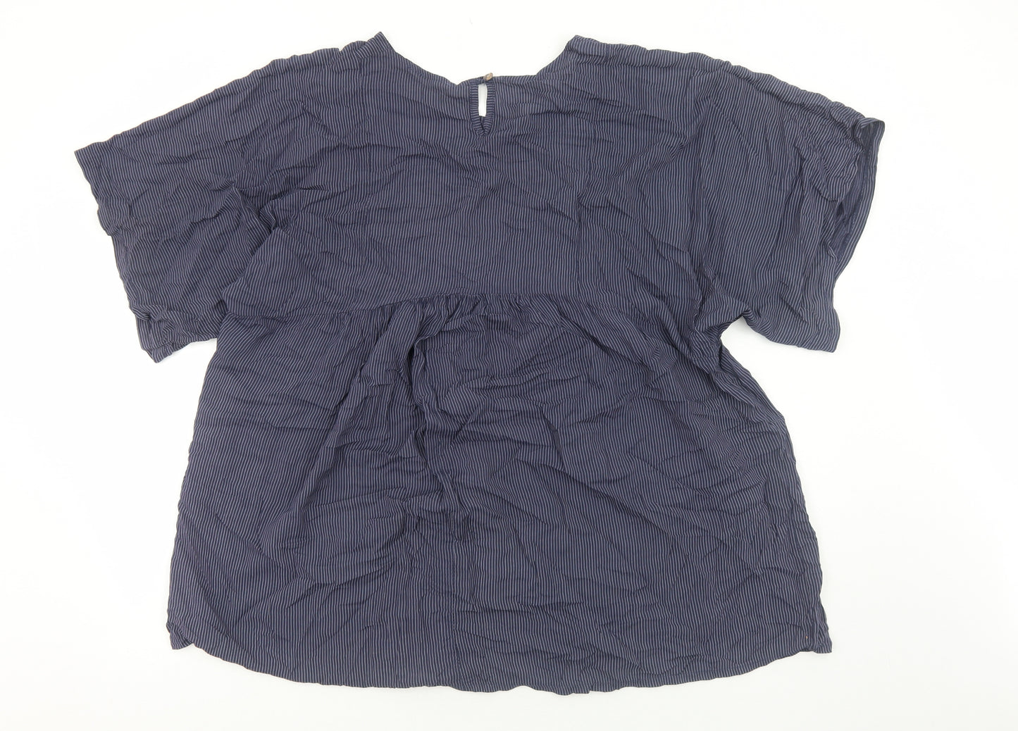 Preworn Womens Blue Striped Camel Fit & Flare Size 8 Round Neck Pullover