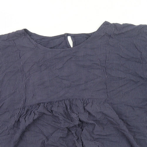 Preworn Womens Blue Striped Camel Fit & Flare Size 8 Round Neck Pullover