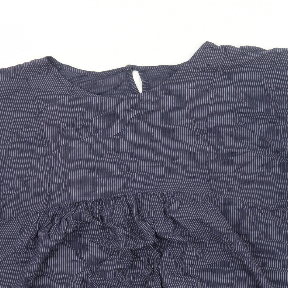 Preworn Womens Blue Striped Camel Fit & Flare Size 8 Round Neck Pullover